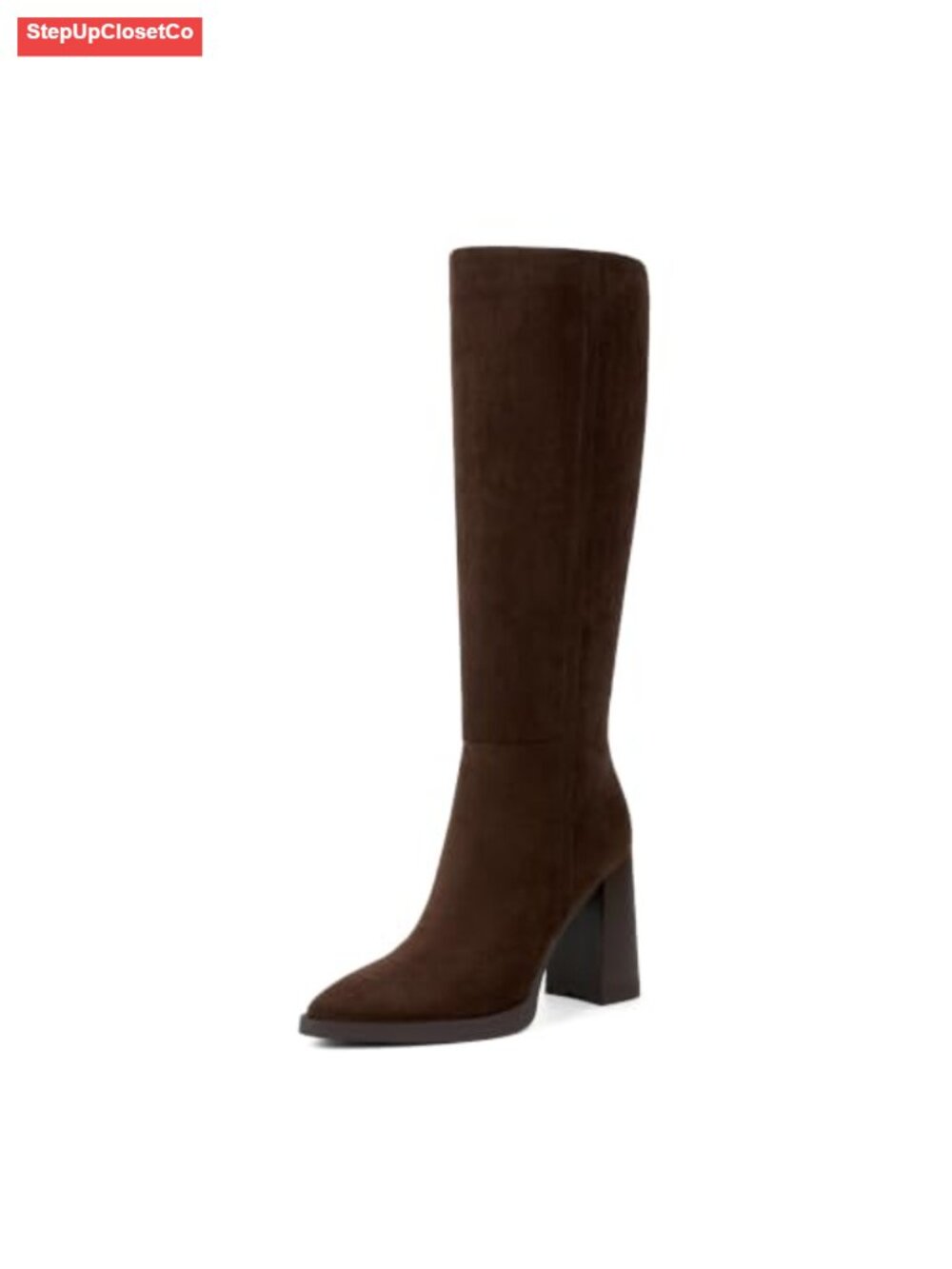 Pointed Toe Knee High Boots Chunky Heel Faux Suede Platform Tall Boots